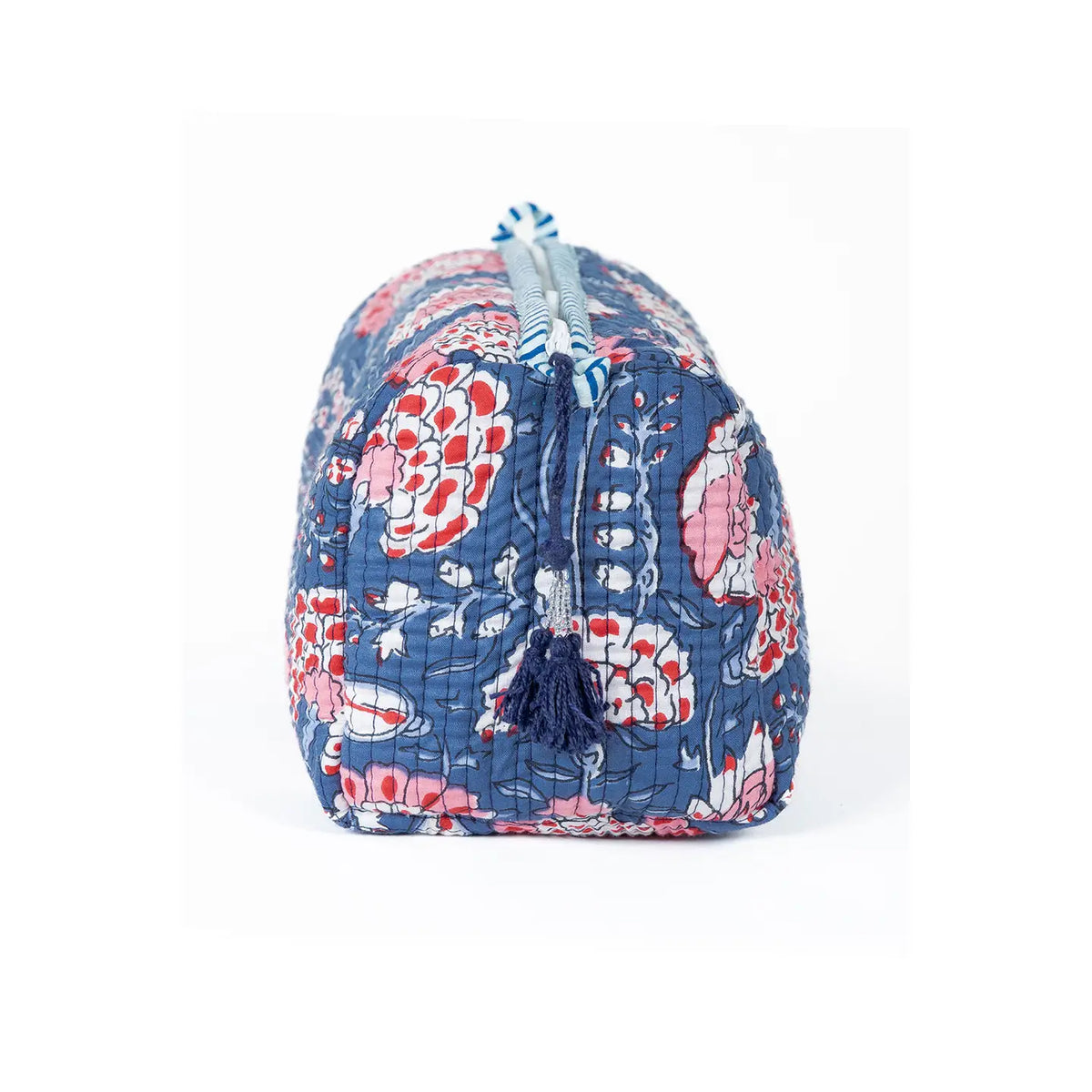 Quilted Block Print Pouch Set - Blue & Pink