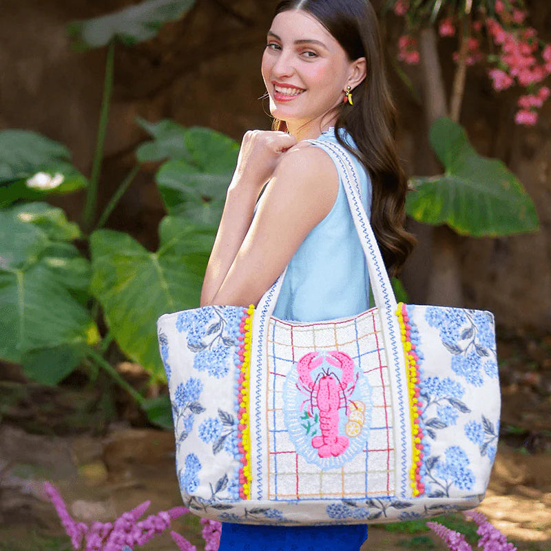 New England Lobster Beaded Oversized Tote