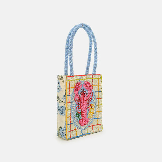 New England Lobster Beaded North South Crossbody Bag