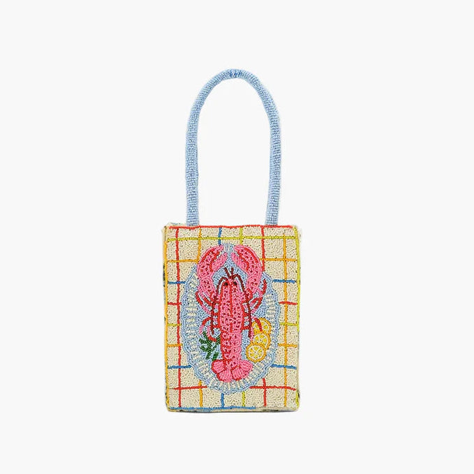 New England Lobster Beaded North South Crossbody Bag