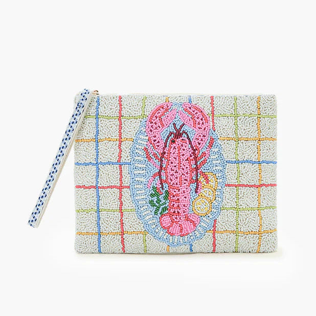 New England Lobster Beaded Wristlet Clutch