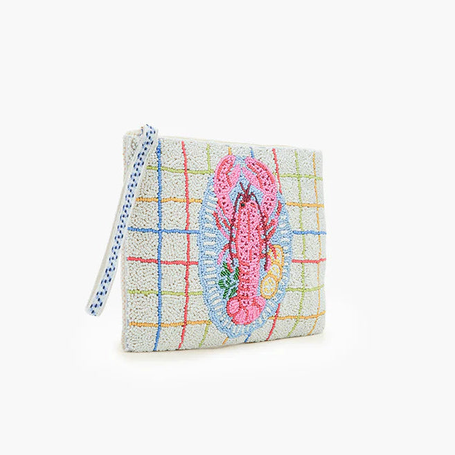 New England Lobster Beaded Wristlet Clutch
