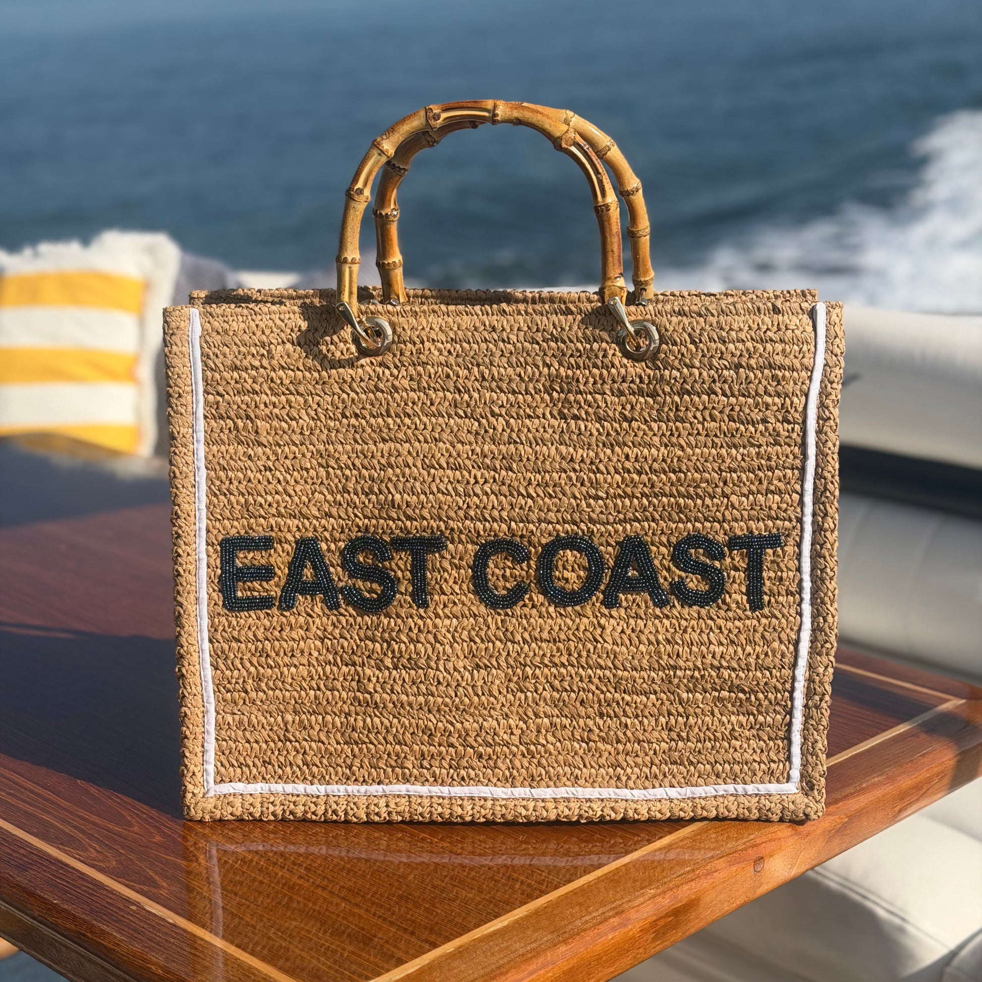 East Coast Hand Beaded Raffia Tote