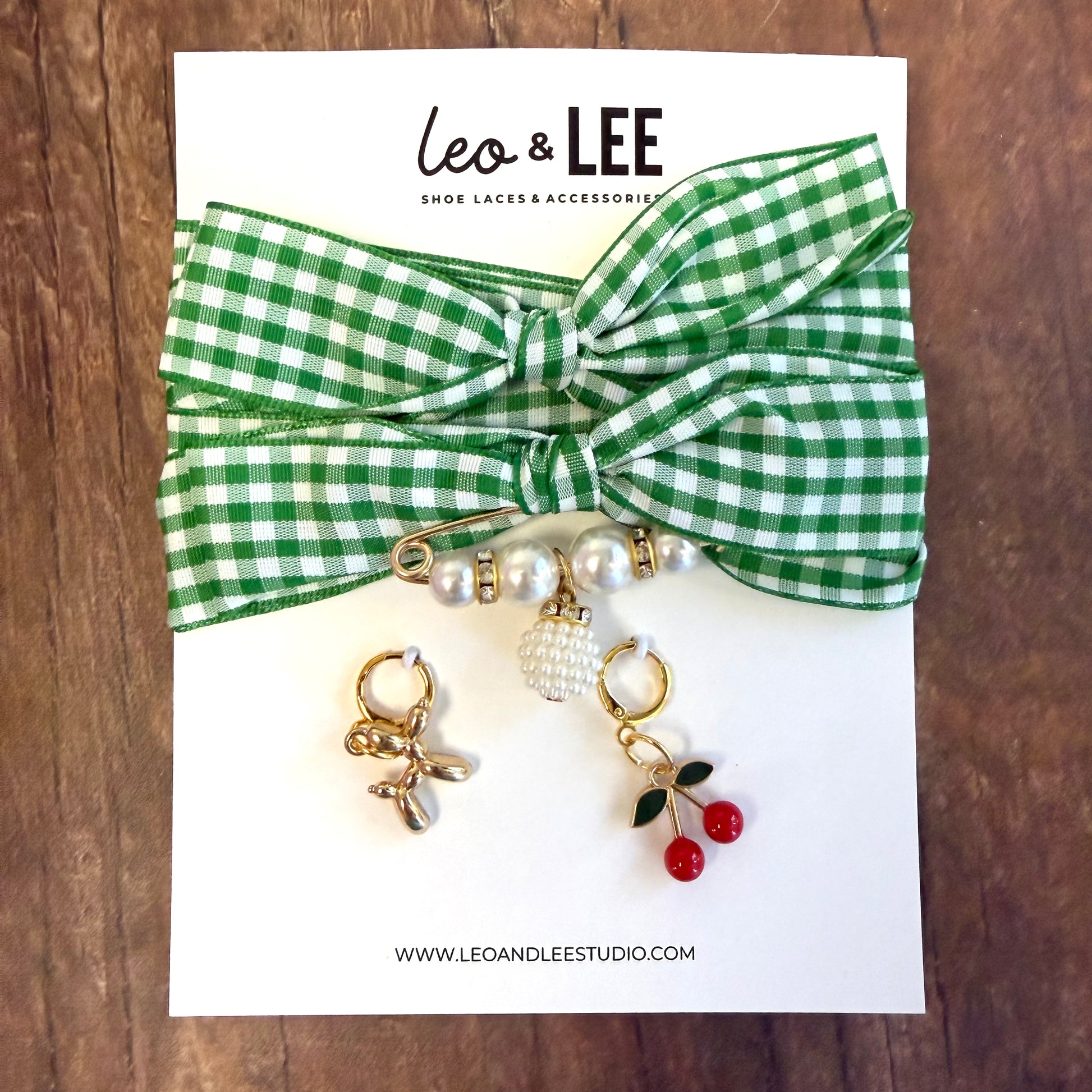 Gingham Shoelace and Charm set