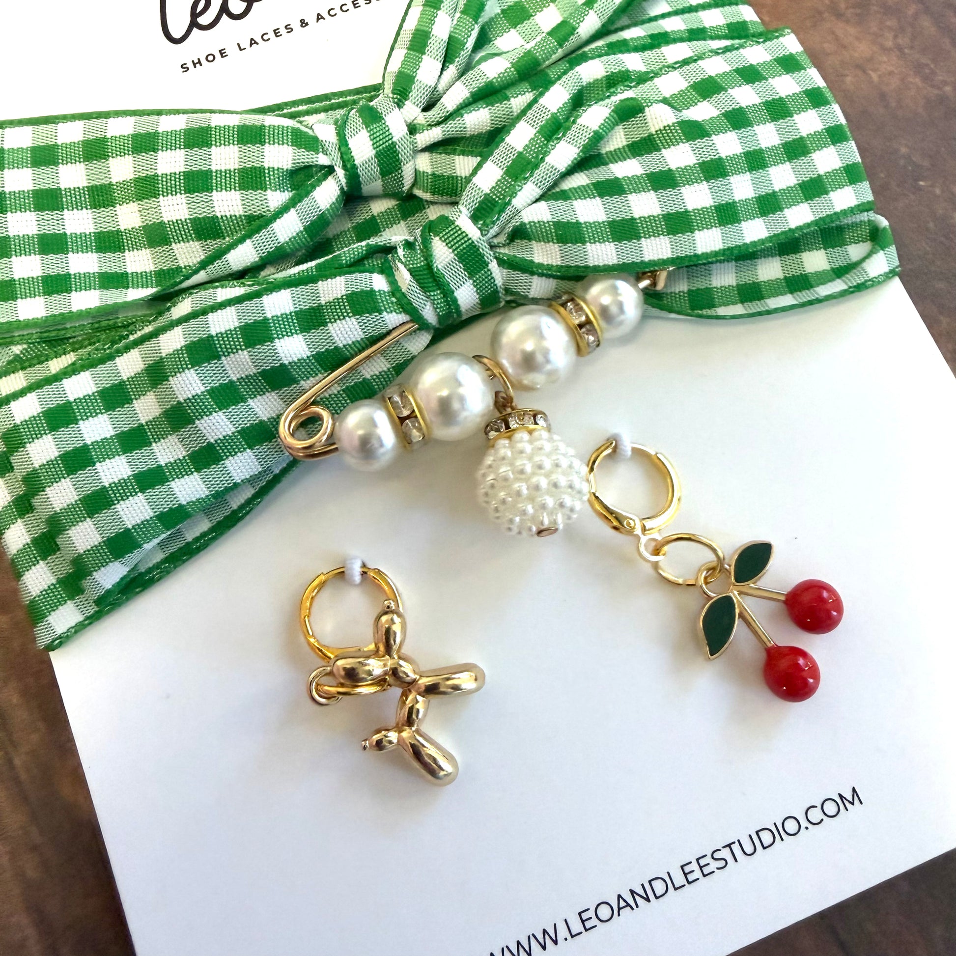Gingham Shoelace and Charm set