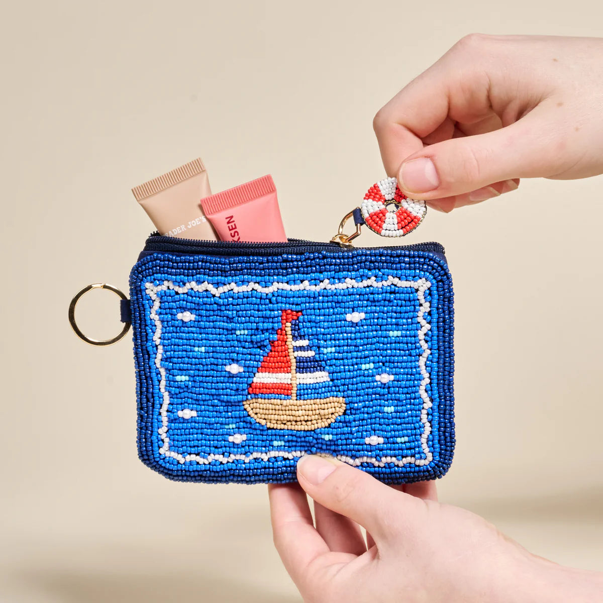Hand Beaded Pouch - Sail Away