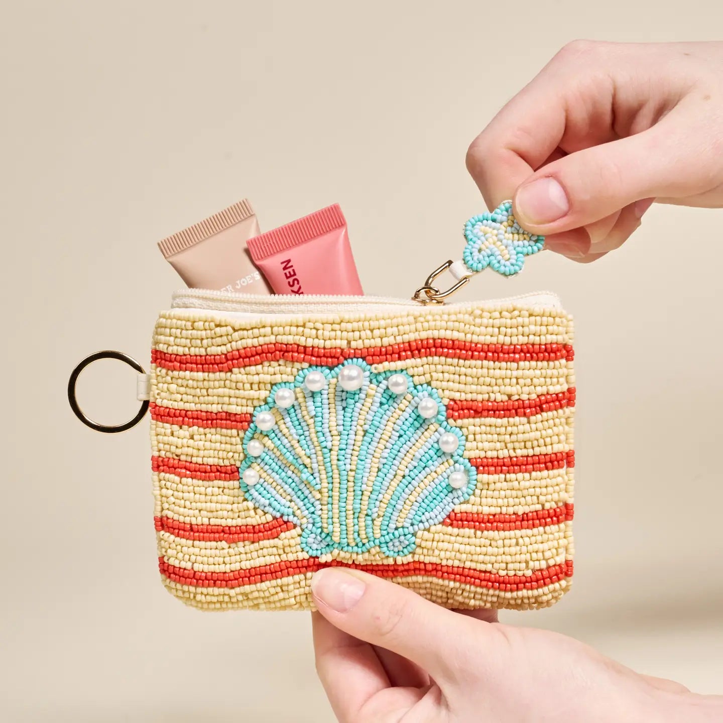 Hand Beaded Pouch - Seashell