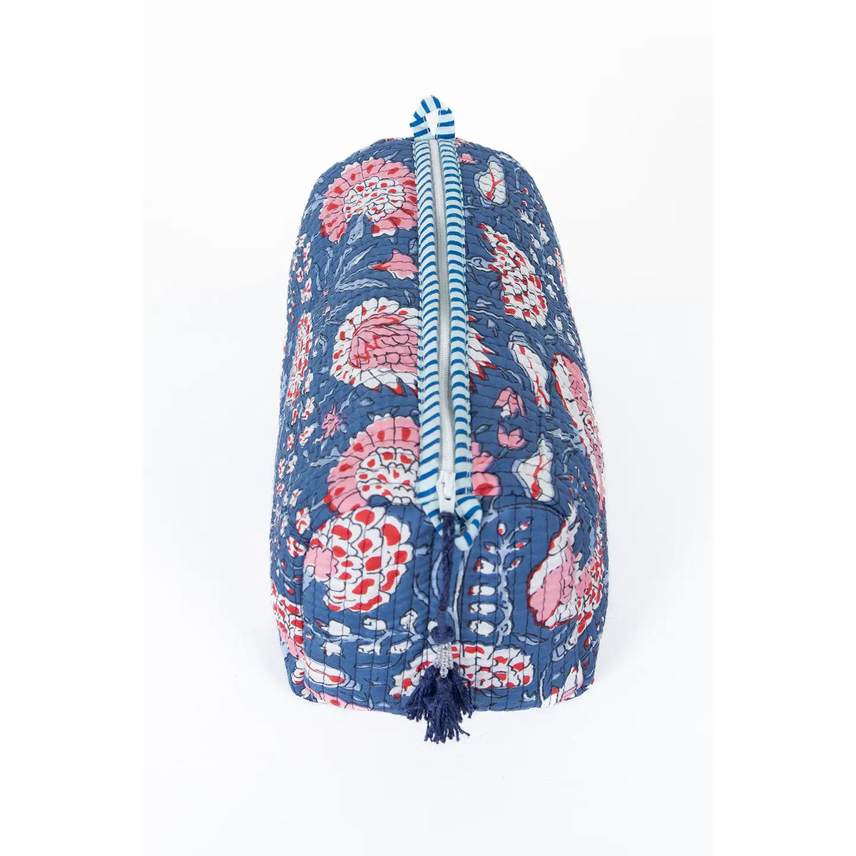 Quilted Block Print Pouch Set - Blue & Pink