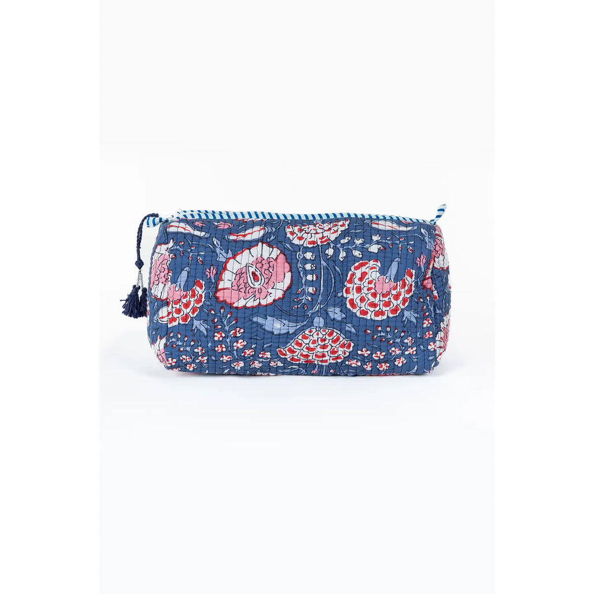 Quilted Block Print Pouch Set - Blue & Pink