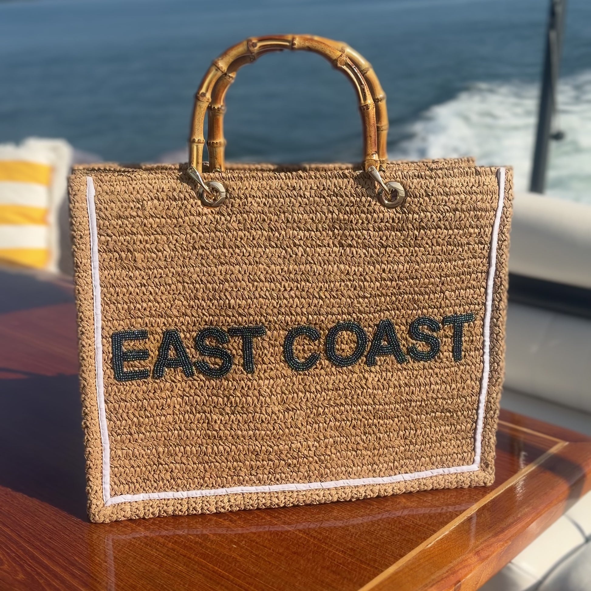 East Coast Hand Beaded Raffia Tote